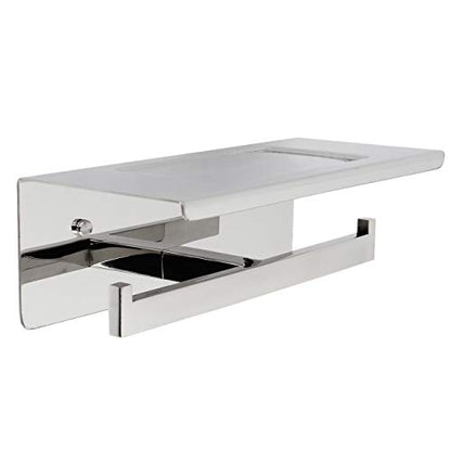 Toilet Paper Holder, Toilet Paper Double Roll Holder with Shelf, Wall Mounted, Polished Stainless Steel - color: Polished