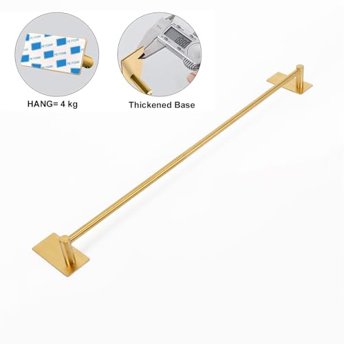 NearMoon Self Adhesive Bathroom Towel Bar- Stainless Steel Bath Wall Shelf Rack Hanging Towel Stick On Sticky Hanger Contemporary Style, NO Drilling (1 Pack, Brushed Gold, 27-Inch Towel Rack) - color: Brushed Gold, size: 27-Inch