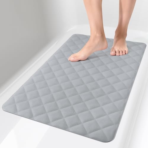 Yolife Bathtub Shower Mat Non Slip, Natural Rubber Bath Tub Floor Liner Mats with Strong Suction Cups for Inside Shower Bathroom, Machine Washable, Soft on Feet, 27.5 x 17 Inch, Grey - color: Grey