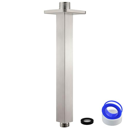 Ceiling Mounted Shower Arm with Flange, Universal Connection 1/2 NPT Straight, Made of Thicken Stainless Steel, Square Extension Arm for Fixed Rain Shower Head(8 Inch,Brushed Nickel) - color: Brushed Nickel, style: 8 Inch