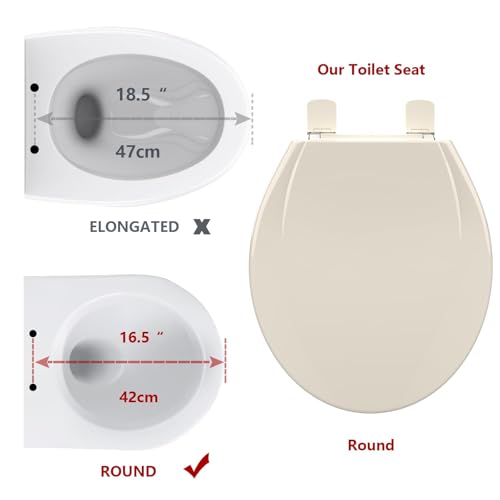 Round Toilet Seat, Soft Close Noiseless Lid, Slow Close Anti-Slam Design, American Standard Compatible,Almond - color: Almond, size: Round Seat