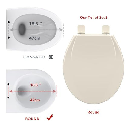 Round Toilet Seat, Soft Close Noiseless Lid, Slow Close Anti-Slam Design, American Standard Compatible,Almond - color: Almond, size: Round Seat