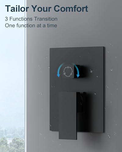 Matte Black 3-Function Shower System with 10" Rainfall & 6" Secondary Shower Head, Handheld Combo Set, Wall Mounted cUPC Certified Pressure Balance Valve - color: Matte Black