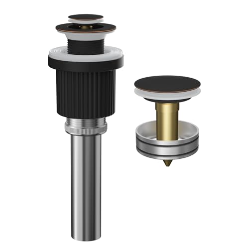 Hibbent Metal Bathroom Sink Drain & Stopper Fit with or Without Overflow | Universal Drain Stopper with Detachable Stainless Steel Strainer Basket for Lavatory Vanity Vessel Sink, Oil Rubbed Bronze - color: Oil-rubbed Bronze