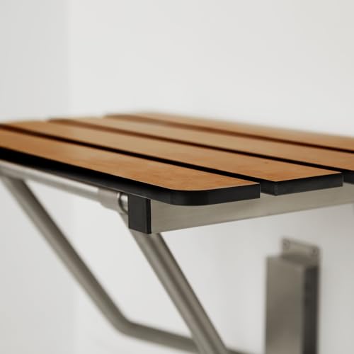 Seachrome 18-inch x 15-inch in ADA Folding Wall Mount Bathroom Shower Seat Bench, Teak Phenolic Seat - color: Teak, size: 18"