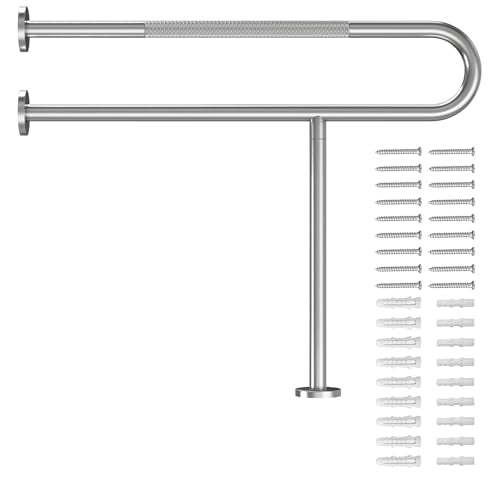 Toilet Grab Bar Support Rail 23.6 Inch, Anti-Slip Knurled Brushed Nickel Safety Bar, Handicap Bathroom Handrails for Elderly Disabled Pregnant, 304 Stainless Steel Wall to Floor - size: 23.6in