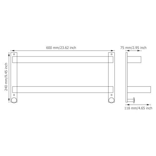 24 Inch Double Towel Bar with Hooks Matte Black, Stainless Steel Bath Shower Towel Rack Wall Mounted Towel Rod Holder for Bathroom - color: Matte Black, size: 24-Inch