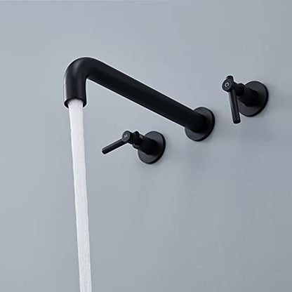 Wall Mount Tub Filler Black Tub Faucet Brass Bathroom Bathtub Faucets with 2 Handles - color: Black