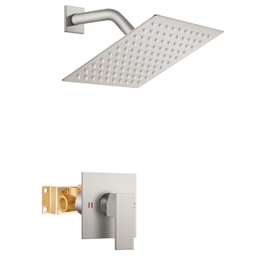 Airuida Brushed Nickel Shower Faucet Set,8 Inch Shower Valve Kit | Square Showerhead,Female Thread Rough-in Valve,Bathroom Rain Shower System,Single Function Handle - color: Brushed Nickel