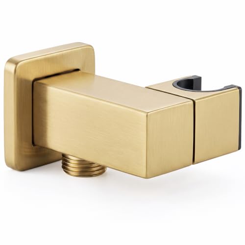 Shower Head Holder, Brass Handheld Showerhead Holder Bathroom Fixtures Wall Mounted Supply Elbow with Adjustable Shower Wand Bracket(Brushed Gold) - color: Brushed Gold