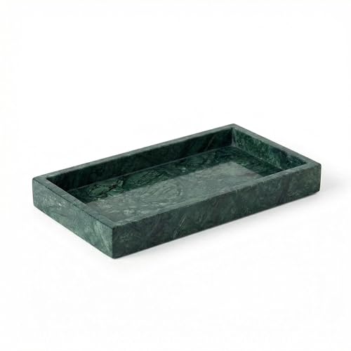 Natural Marble Tray Heavyweight Stone Vanity Tray for Bathroom Countertop, Coffee Table & Dresser - Handcrafted Rectangular Organizer (Green, 9.84" x 4.72" x 1.18") - color: Green