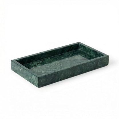 Natural Marble Tray Heavyweight Stone Vanity Tray for Bathroom Countertop, Coffee Table & Dresser - Handcrafted Rectangular Organizer (Green, 9.84" x 4.72" x 1.18") - color: Green