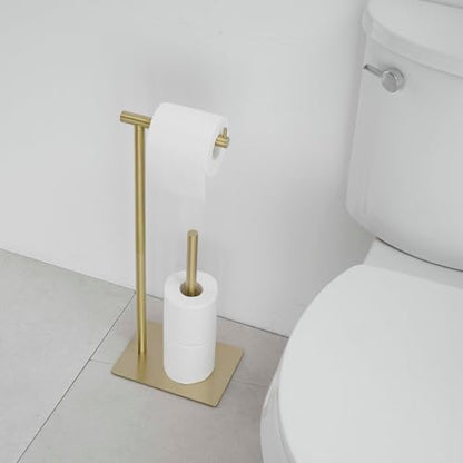 FFK Toilet Paper Holder Free Standing, 21.5" Bathroom Toilet Tissue Roll Holder Stand with Storage, SUS304 Stainless Steel Rustproof, Gold - color: Brushed Gold