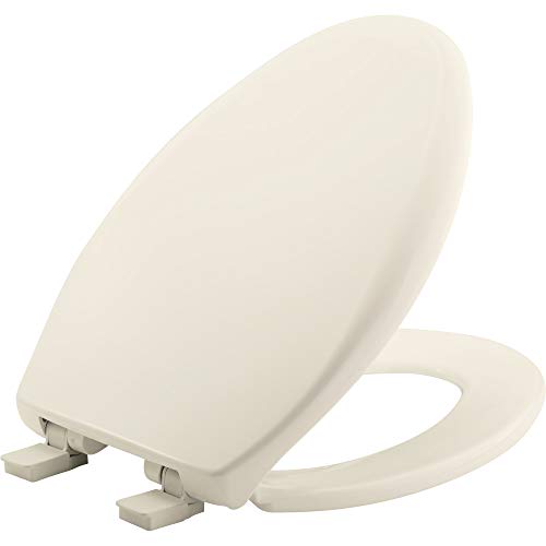 Bemis Aurora Slow Close Toilet Seat, Easy Clean Hinges and Adjustable Perfect Fit Plastic Seat, Made in USA, Elongated, Biscuit - color: Biscuit, size: Elongated