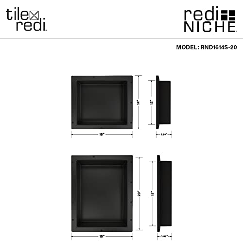 Tile Redi USA RND1614S-20 Niche Double Recessed Shower Shelf, Two Shelves, 34" H X 16" W, Black - size: 34" H X 16" W, style: 2 Shelves