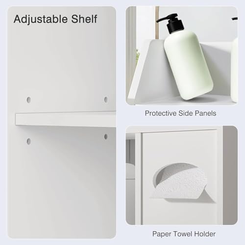 VECELO Over The Toilet Storage Cabinet with Sliding Doors, 63.8" Toilet Organizer with Adjustable Shelves, Paper Holder and Racks, for Bathroom Laundry, White - size: 34.3‘’*9‘’*63.8‘’（L*W*H）