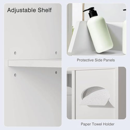VECELO Over The Toilet Storage Cabinet with Sliding Doors, 63.8" Toilet Organizer with Adjustable Shelves, Paper Holder and Racks, for Bathroom Laundry, White - size: 34.3‘’*9‘’*63.8‘’（L*W*H）