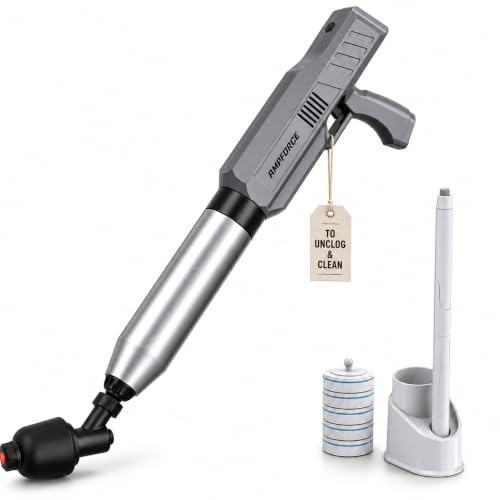 Electric Toilet Plunger and Disposable Brush Bundle, Heavy Duty High Pressure Air Unclogger Tool, 360° Toilet Wand Cleaning System with Caddy & 6 Refills