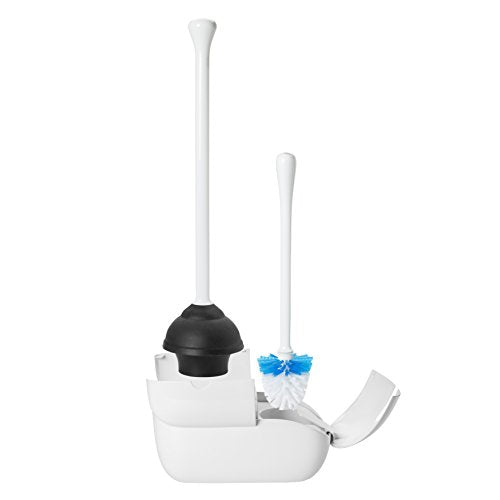 OXO Good Grips Set Toilet Brush & Plunger Combo, White & Good Grips Compact Toilet Brush & Canister