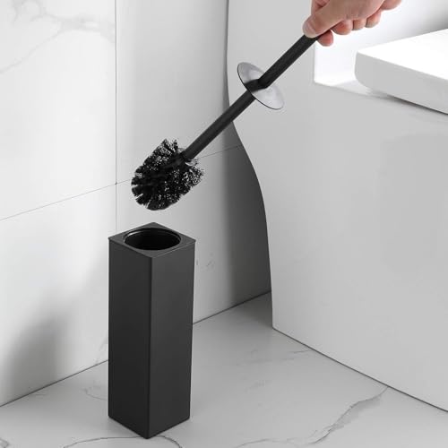BGL Toilet Brush and Holder Set, Matte Black Freestanding for Bathroom Storage and Organization, Square Design Sturdy and Space Saving - color: Matte Black