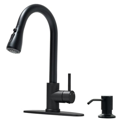 VFAUOSIT Kitchen Faucet with Pull Down Sprayer, Black, with Soap Dispenser | Deck Plate for 1–4-Hole Sinks, 3 Spray Modes, 20-Inch Hose, 360° Swivel, cUPC/CEC Certified, 15-Minute Install - color: Matte Black-05