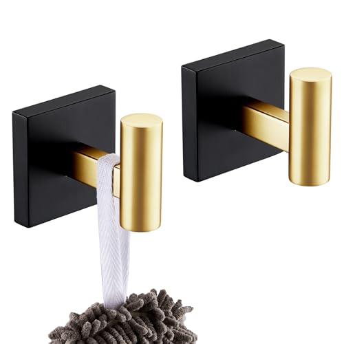 KOKOSIRI Robe Hooks for Bathrooms Towel Hook Wall Mounted Coat Hooks, Bathroom Hardware 2 Pack Black with Gold Stainless Steel B1013GDK-P2 - color: Black Gold, size: 2 Pack