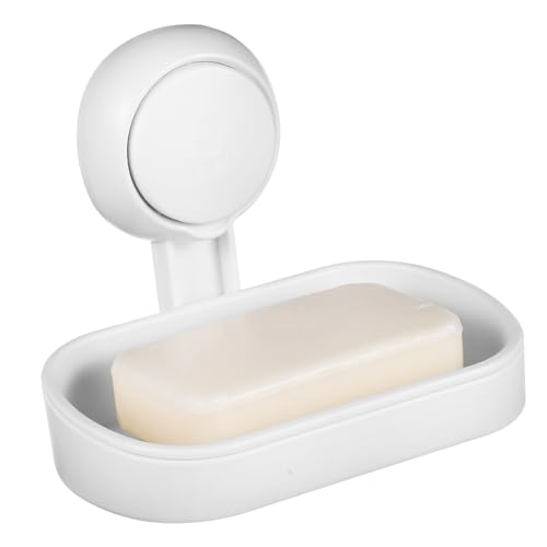 VICASKY Double Suction Cup Soap Dish Holder with Efficient Drainage Strong Wall Mount Suction for Shower and Bathroom Easy Install White Soap Tray Attachment Smooth Surfaces