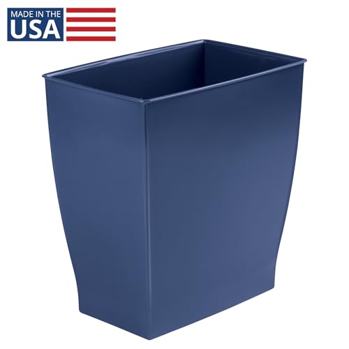 iDesign Small Plastic Bathroom Trash Can, Navy Blue | Slim Rectangle, For Bedroom, Office, Dorm - color: Navy Blue, style: Pack of 1