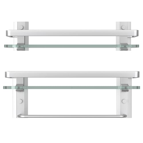 Bathroom Shelves Wall Mounted, Clear Tempered Glass Shelf with Towel Bar, Hand Towel Holder(Matte Silver) - color: Silver, size: Combo Set