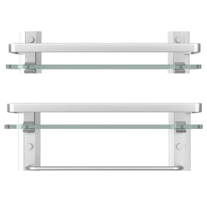 Bathroom Shelves Wall Mounted, Clear Tempered Glass Shelf with Towel Bar, Hand Towel Holder(Matte Silver) - color: Silver, size: Combo Set