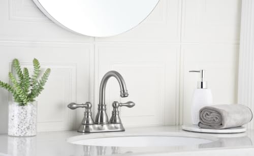 Brushed Nickel 4 Inch Centerset Bathroom Faucet 3 Hole with Drain,2 Pack | Derengge High Arc Classic 2-Handle Bathroom Faucet, Vanity Lavatory Faucet with 360° Swivel Spout，BF-4501D-BN - color: Brushed NickelX2