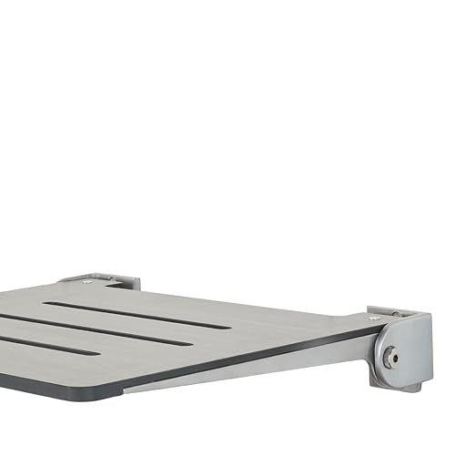 Sechrome 18 inch Silhouette Slimline Folding Wall Mount Shower Bench Seat, Gray Weathered Ash Seat with Silver Frame - color: Weathered Ash With Silver Frame
