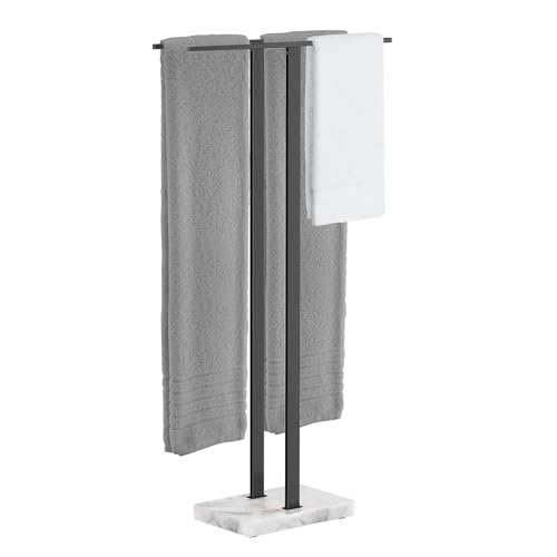 KES Standing Towel Rack, 37", Marble Base, 304 Stainless Steel, Matte Black | Heavy 3.75kg Marble Base Anti-Tipping, 304 Stainless Steel T-Bars, Anti-Slip Pads, Freestanding No Drill, Bathroom - color: White Marble & Black Bar, size: 37" H (Equal-height)