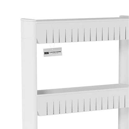 Lavish Home 4-Tier Storage Organizer Rack, White, 21.5” x 5” x 40” | Plastic Rolling Cart for Office, Dorm, Bedroom, Bathroom, and Laundry Room Organizing - size: 4-Tier