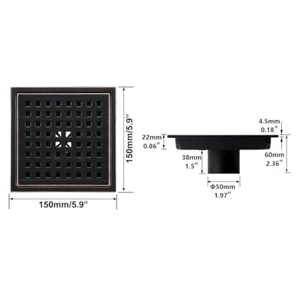 RANDOM Oil Rubbed Bronze Shower Drain Square 6 Inch Shower Floor Drain Grate & Removable Hair Strainer 304 Stainless Steel Shower Drain Cover Bathroom Accessories.RD98738-ORB - color: C-oil Rubbed Bronze-6″ Square