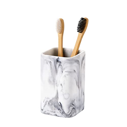 Toothbrush Holder for Bathrooms, White Marble Look Toothpaste and Makeup Holder, Brushes and Razors Holder, Vanity Bathroom Countertop Organizer, Toothbrush Cup - color: 3. White Marble
