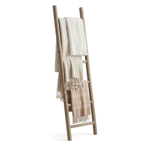 Wooden Blanket Ladder - 76in Natural Wood Color- Leaning Wall Decor for Bedroom, Bathroom, Living Room - Rustic Quilt Holder (Brown (Knock Down), 76in | Knock Down) - color: Brown, size: 76in | Knock Down