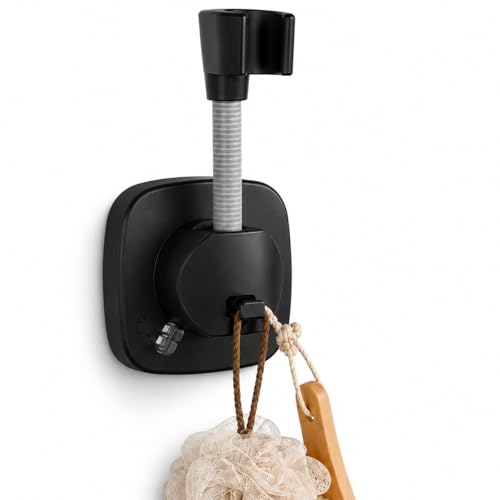 Suction Cup Shower Head Holder, Black Lever Lock Adjustable | Strong Suction Hold, Lever-Lock No-Drill Mount, Adjustable for Tile, Glass, Marble and Metal; Fits Most 1/2-Inch Hoses - style: Matte Black-D