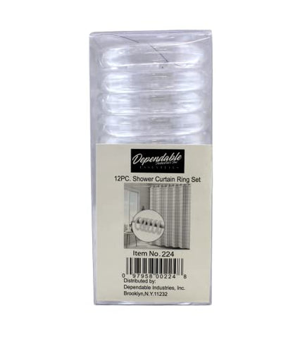 12 Piece Plastic Basic Locking Round Hook Easy Gliding Shower Curtain Rings Fits All Standard Size Shower Rods (Clear) - color: Clear