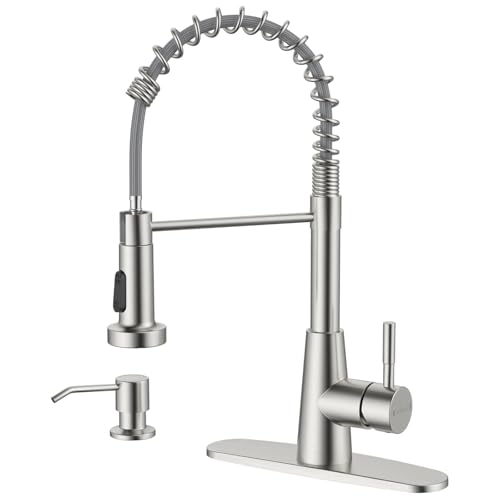 APPASO Kitchen Faucet with Soap Dispenser Pull Down Sprayer Brushed Nickel | NSF/ANSI/CAN 372 & Lead-free, SUS304 Stainless Steel 3 Modes Faucet for Farmhouse, Bar & RV - color: Brushed