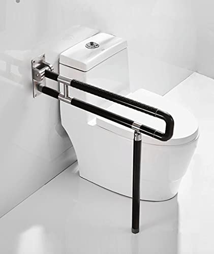 Black Foldable Toilet Grab Bar Support, Stainless Steel Wall Mounted Grab Rails, with Anti-Slip Nylon Outer Tube, Shower Assist Safety Handle, for Elderly Pregnant Woman (Color : Black, Size : 75cm - size: 75cm