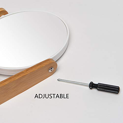 YEAKE Vanity Makeup Mirror with Natural Bamboo Stand, 8 Inch Double Sided 3X Magnification Swivel Mirror for Bathroom & Desk - color: White-oval (1x,3x)