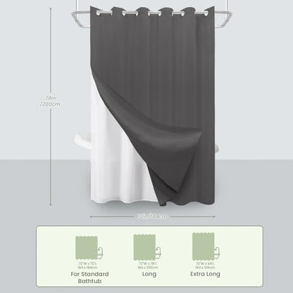Inhousolu No Hook Shower Curtain with Removable Snap-in Liner, Waffle Weave 230 GSM Polyester, Weighted Hem, Water Repellent Washable, 72 x 78 Inch, Graphite Gray - color: Graphite Gray, size: 72"W x 78"L (Pack of 1)
