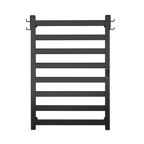 EA15 Series Towel Warmer, Heated Towel Rack, 8 Bar, Black | Dual Hooks, Built-in Thermo Control and Timer, Memory Function, Work with Smart Plug - color: Black, size: 8 Bar