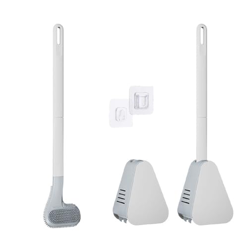 Toilet Brush, Long Handle Golf Toilet Brush with Holder 360° Deep Cleaning Flexible Silicone Toilet Cleaner Brush Wall Mounted for Bathroom (2Pcs White) - color: 2pcs White