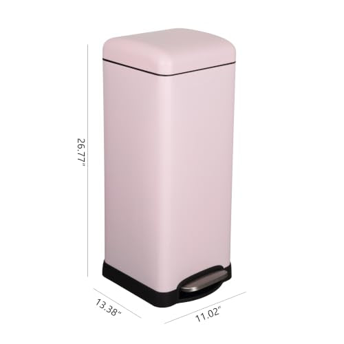 happimess Betty 8 Gal Step Trash Can Soft-Close Lid, Blush Pink | Removable Liner, Semi-Rectangular, Steel Pedal, Iron Powder Coated, 27" Height, Non-Skid Base - color: Blush Pink