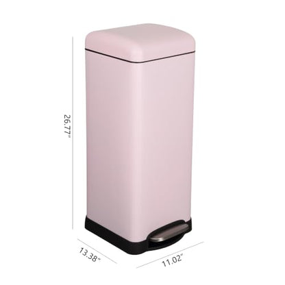 happimess Betty 8 Gal Step Trash Can Soft-Close Lid, Blush Pink | Removable Liner, Semi-Rectangular, Steel Pedal, Iron Powder Coated, 27" Height, Non-Skid Base - color: Blush Pink