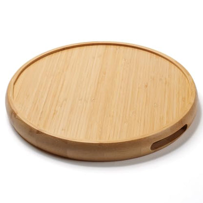 13.4" Round Bamboo Tray with Handles, Wood Serving Tray, Decorative Tray | Wooden Centerpiece Tray for Coffee Table, Kitchen, Living Room, Bedroom - size: 13.4"