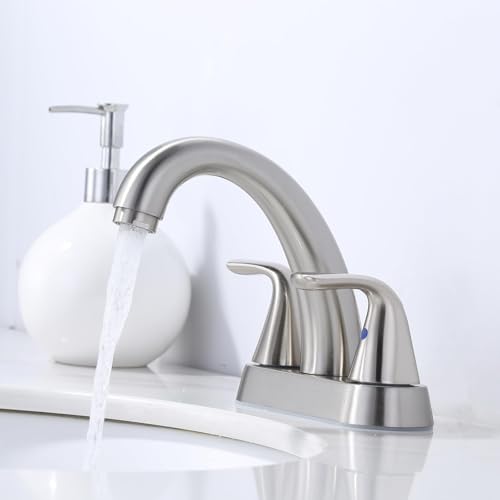 Brushed Nickel Bathroom Sink Faucet, 4 Inch Centerset Bathroom Faucet | ALEASHA 2 Handles Vanity Faucet with Pop Up Drain Stopper, RV Lavatory Vanity Faucets with Aesthetic Appeal - color: Brushed Nickel