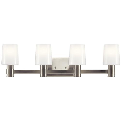 Kichler Adani 4-Light Bathroom Vanity Light, Brushed Nickel | Modern vanity light with opal glass for bathrooms and powder rooms (30" x 8.25"), 55177NI - color: Brushed Nickel, size: 30"